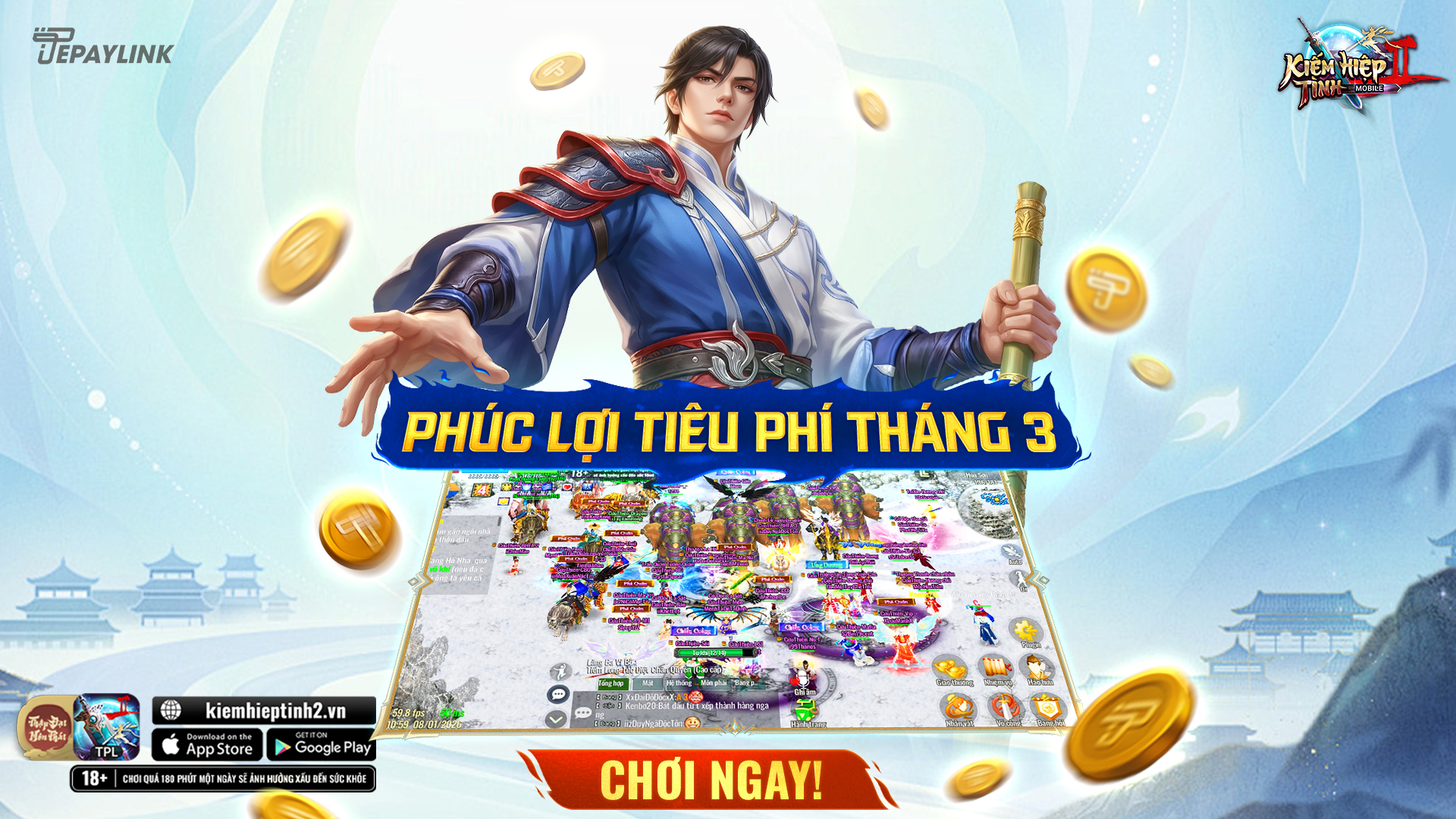 Phúc lợi Tiêu Phí tháng 3/2026 | Kiếm Hiệp Tình 2 Mobile Phiên bản 10 phái