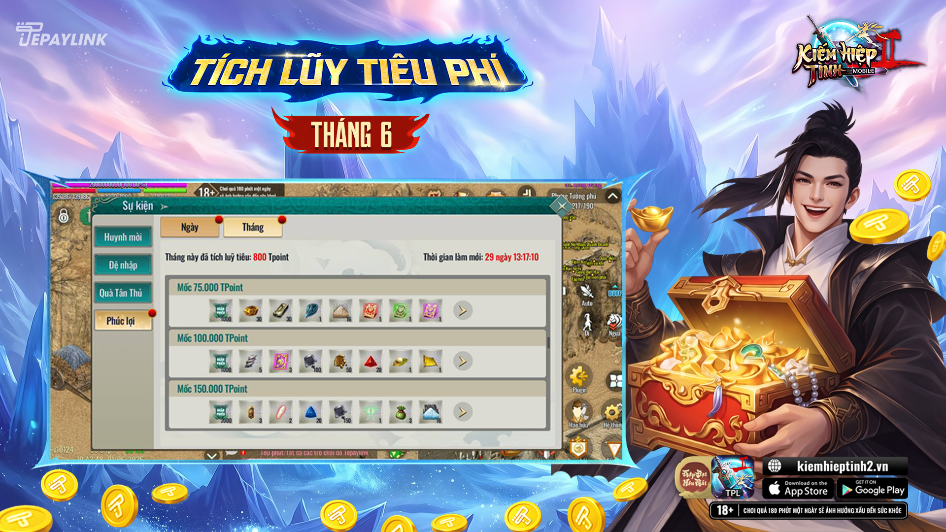 [Máy chủ Liên Thông] Phúc lợi Tiêu Phí tháng 6/2026 | Kiếm Hiệp Tình 2 Mobile Phiên bản 10 phái
