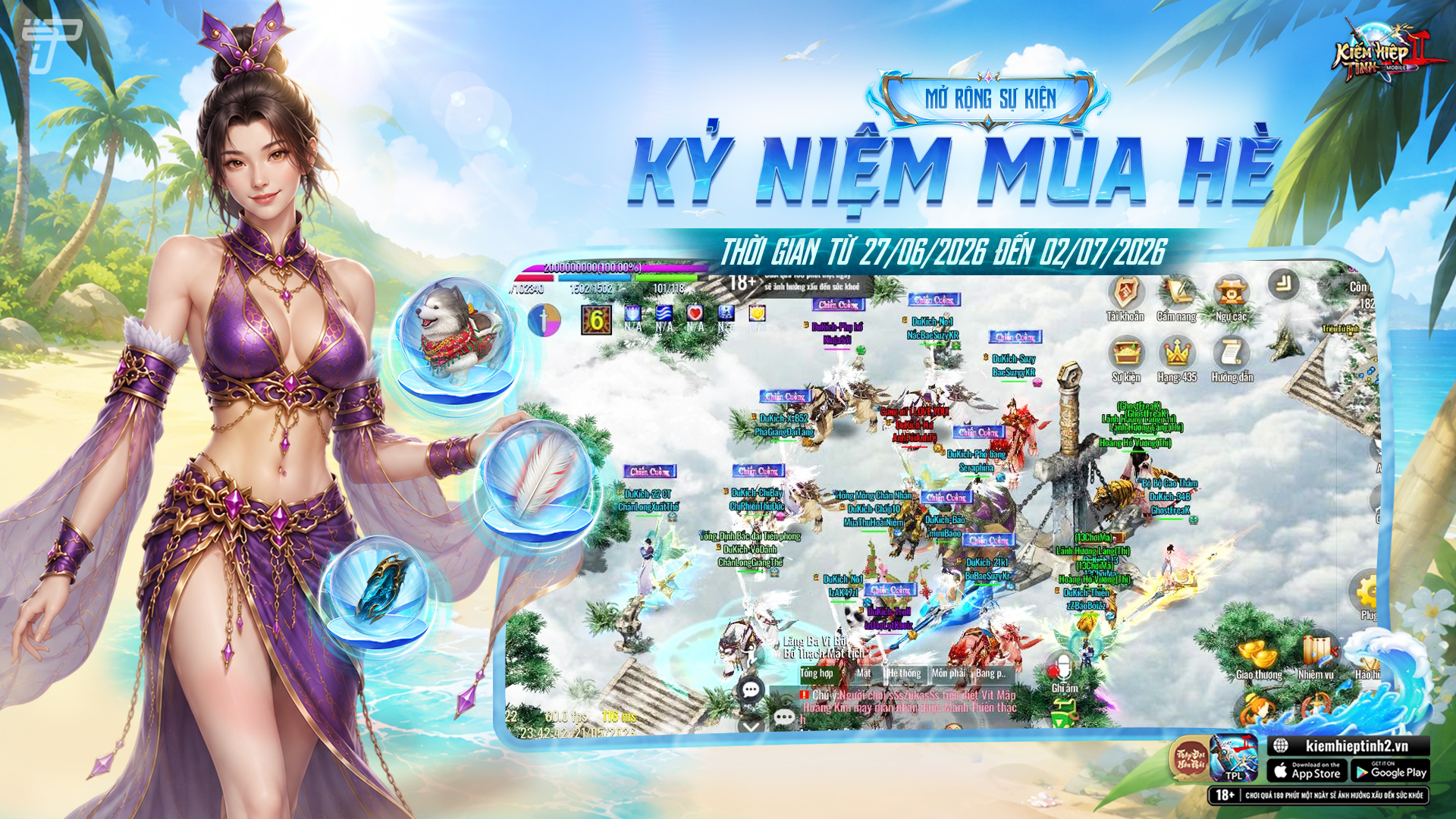 [MÙA  HÈ BIỂN XANH] MỞ RỘNG SỰ KIỆN Kỷ Niệm Mùa Hè - Máy chủ Liên Thông | Kiếm Hiệp Tình 2 Mobile - Phiên bản 10 phái
