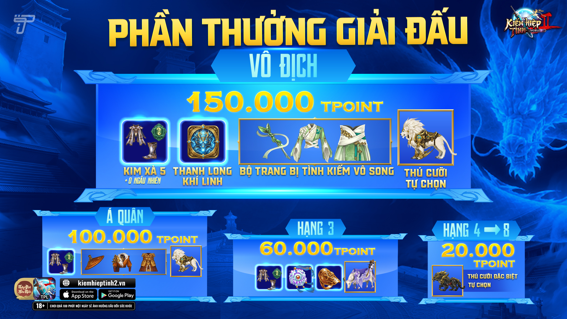 Phần thưởng Giải Đấu 4vs4 LONG HỔ TRANH HÙNG | Kiếm Hiệp Tình 2 Mobile - Phiên bản 10 phái