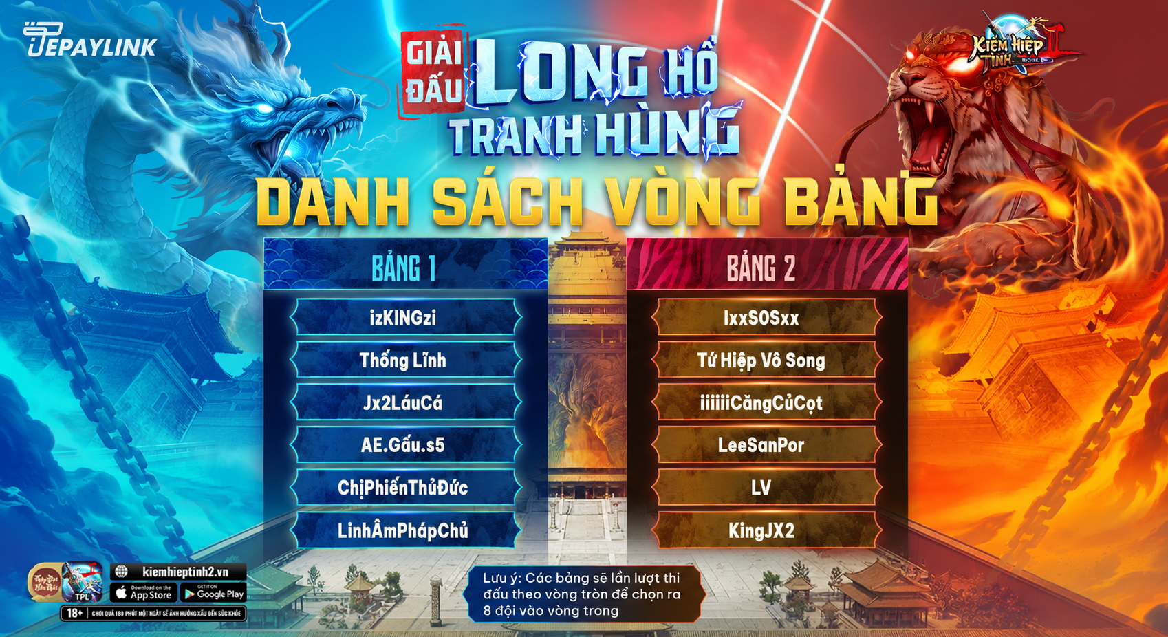 DANH SÁCH CÁC ĐỘI CHÍNH THỨC THAM GIA GIẢI ĐẤU  LONG HỔ TRANH HÙNG | Kiếm Hiệp Tình 2 Mobile - Phiên bản 10 phái