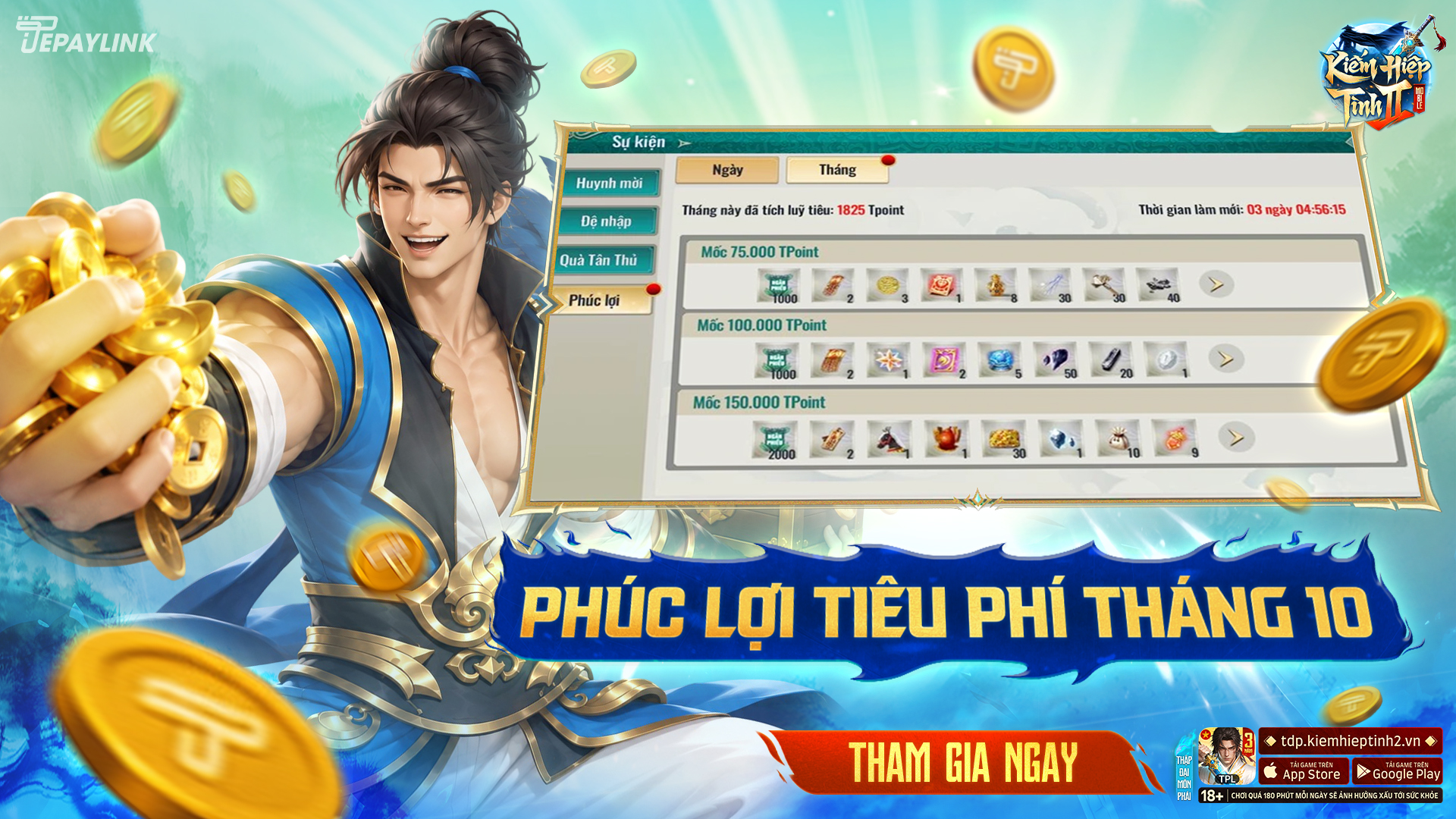 Phúc lợi Tiêu Phí tháng 10/2026 | Kiếm Hiệp Tình 2 Mobile - Phiên bản 10 phái