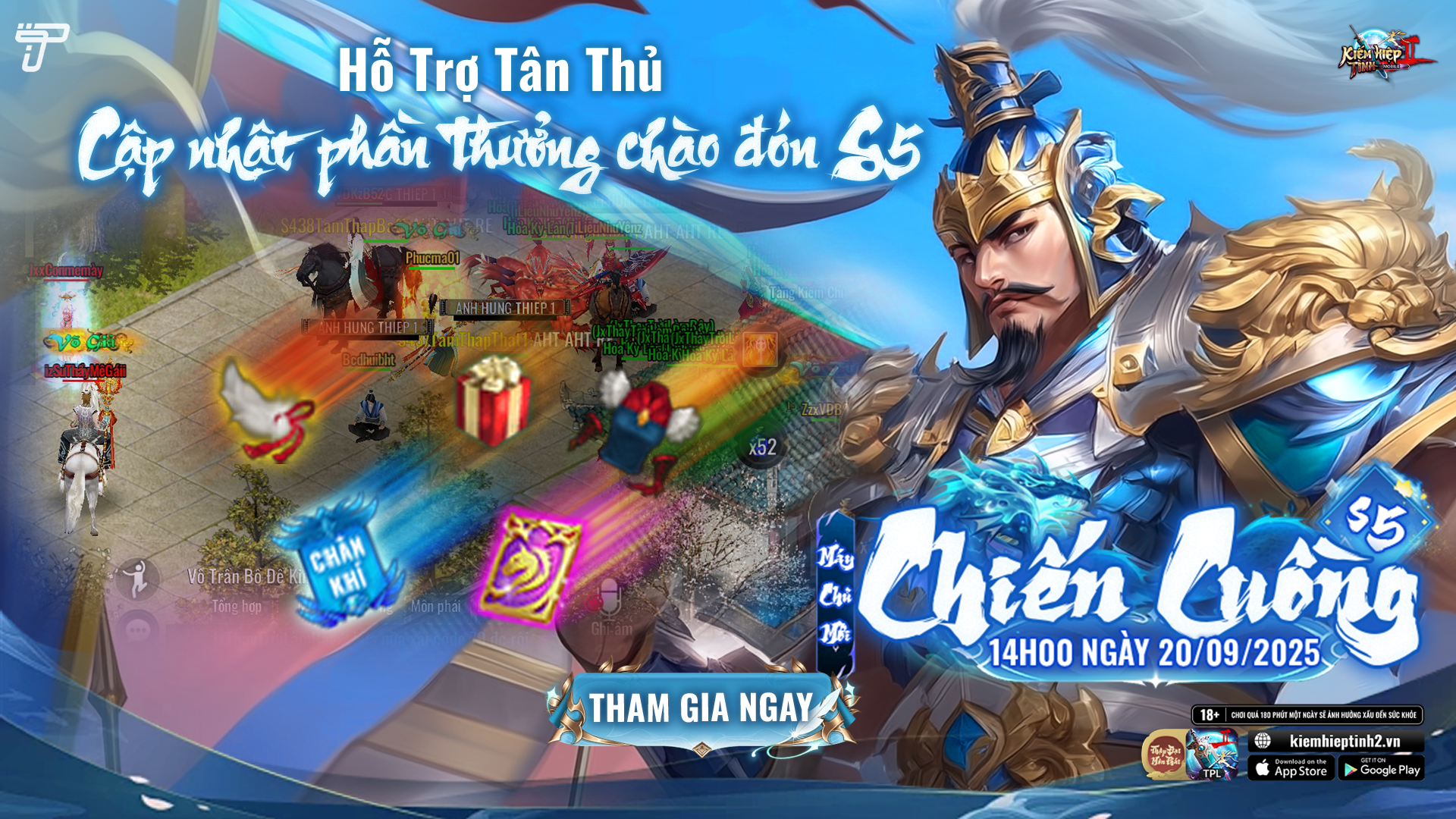 [Hỗ Trợ Tân Thủ] Cập nhật phần thưởng chào đón S5: Chiến Cuồng | Kiếm Hiệp Tình 2 10 phái