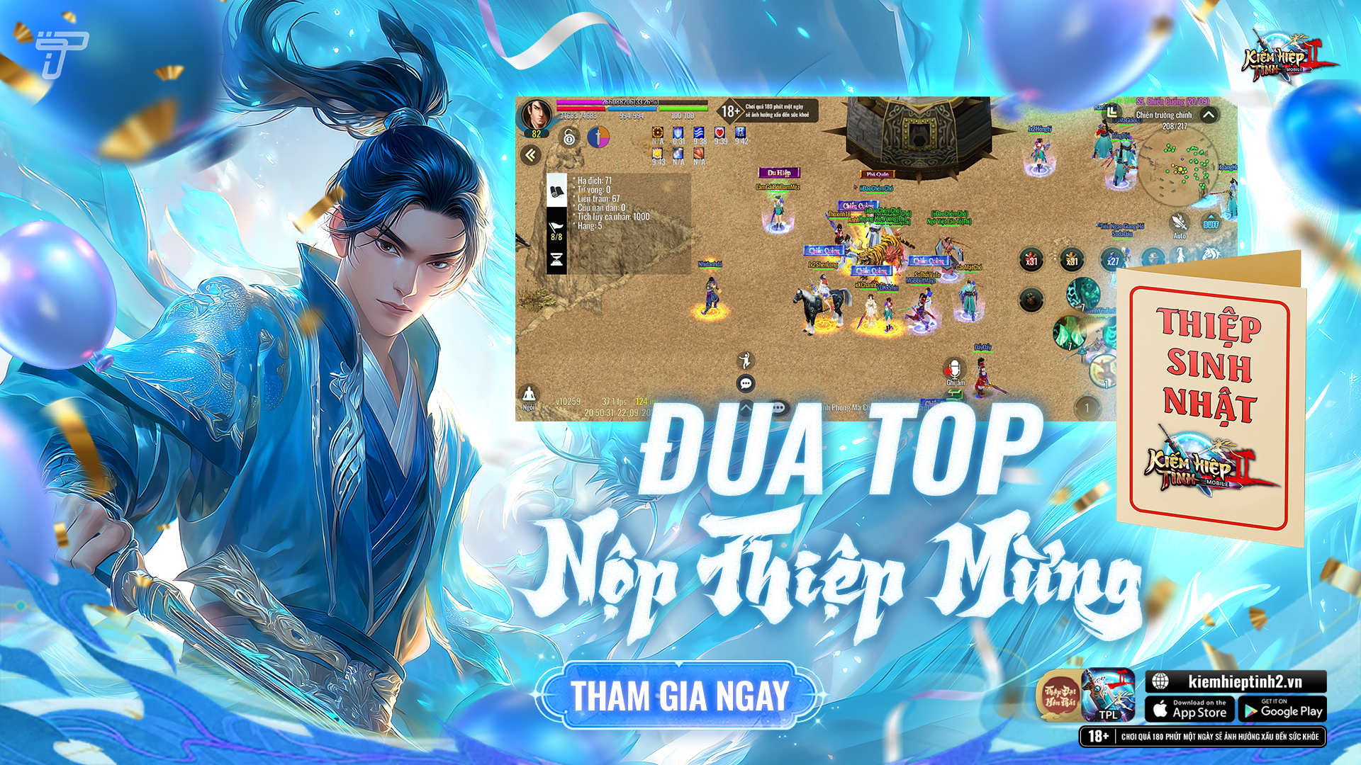 ĐUA TOP EVENT NỘP THIỆP MỪNG - Mừng sinh nhật 2 tuổi | Kiếm HIệp Tình 2 Mobile 10 Phái